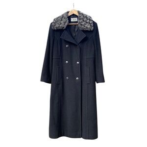 Vintage Merino Wool & Real Fur Removable Collar Double-Breasted Coat | Me-Jay